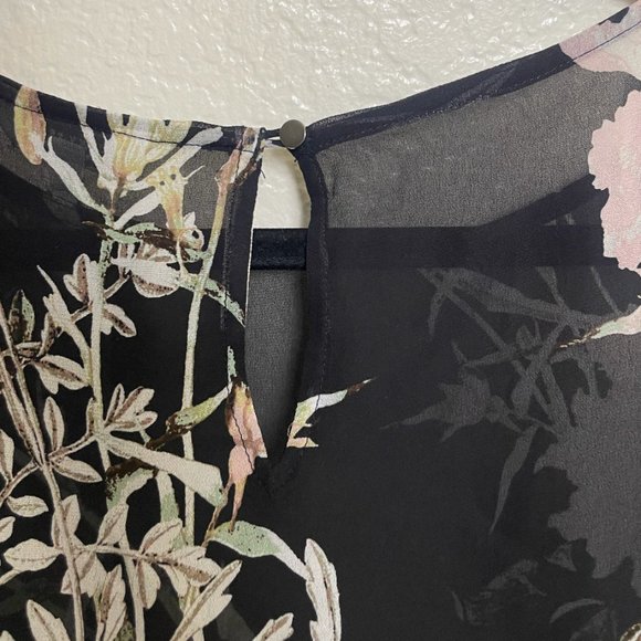 ⭐️ Sheer Floral Ruffle Boho Hipster Hippie Chic Glam Work Casual Romantic Top - Picture 6 of 6